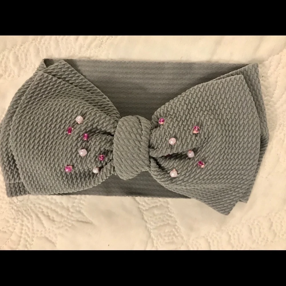 Baby toddler bow Headband with beads